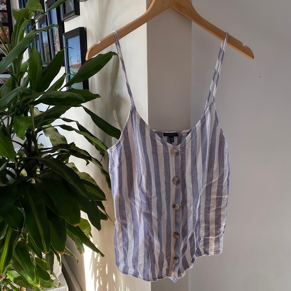 Haut en lin ligné bleu et blanc Dynamite Blue and White linen Striped Camisole
